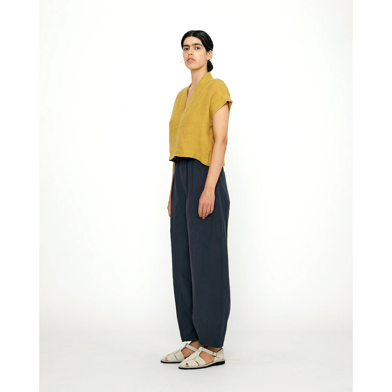 v-neck panel top in mustard