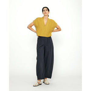 v-neck panel top in mustard