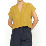 v-neck panel top in mustard