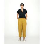 linen pleated trouser in mustard