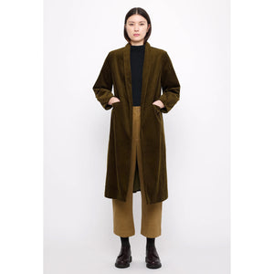 open fall coat in dark kelp