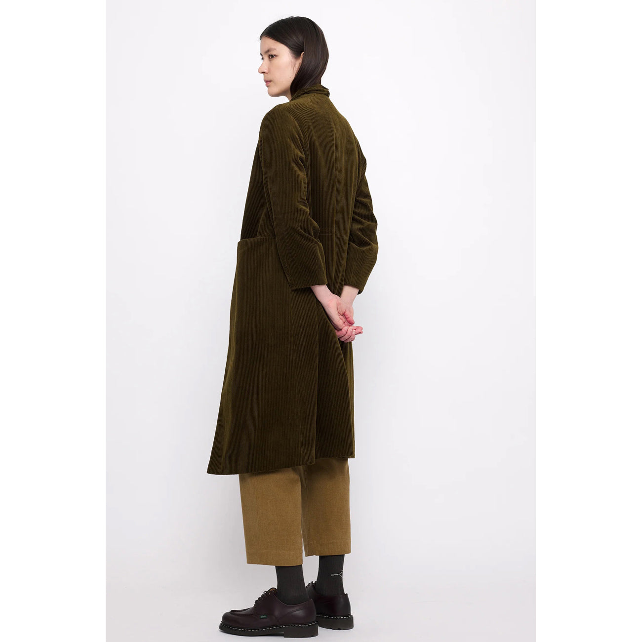 open fall coat in dark kelp