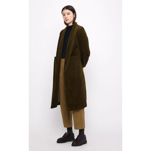 open fall coat in dark kelp