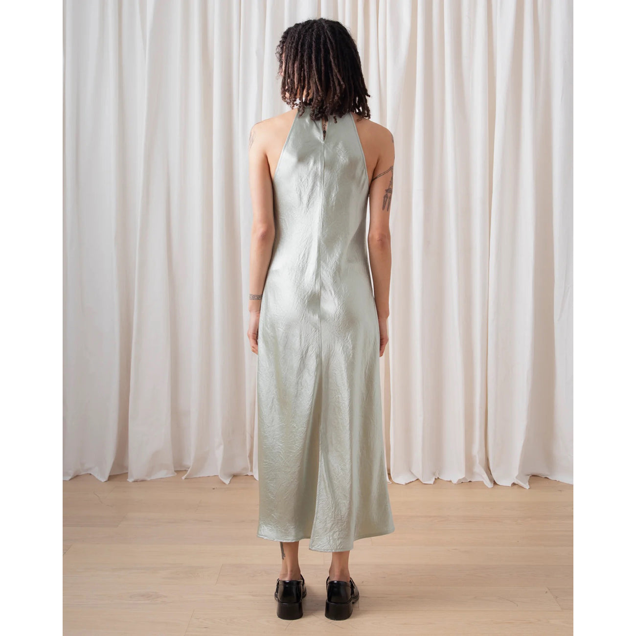 high neck bias dress in sage