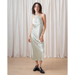 high neck bias dress in sage