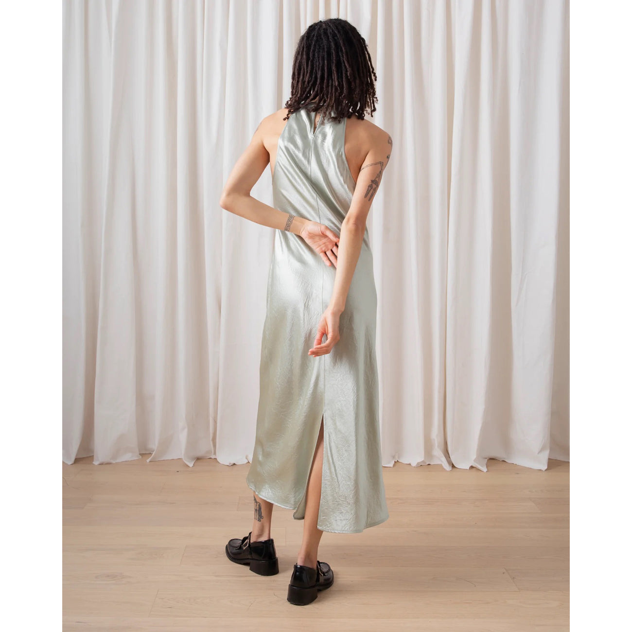 high neck bias dress in sage