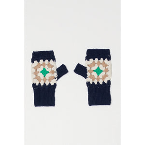 crochet gloves in navy + sand