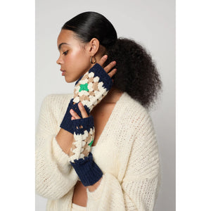 crochet gloves in navy + sand