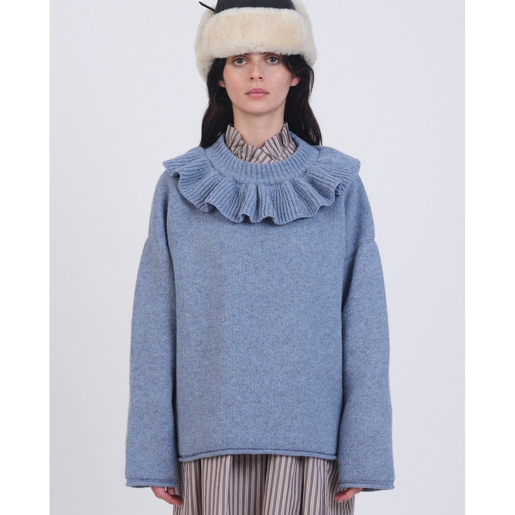 ruffle neck pullover in glacier