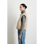 reversible denim sherpa vest in oatmeal