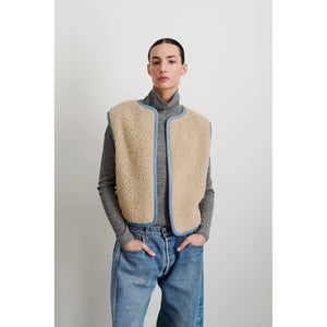 reversible denim sherpa vest in oatmeal