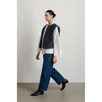 reversible denim sherpa vest in grey blue