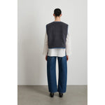 reversible denim sherpa vest in grey blue