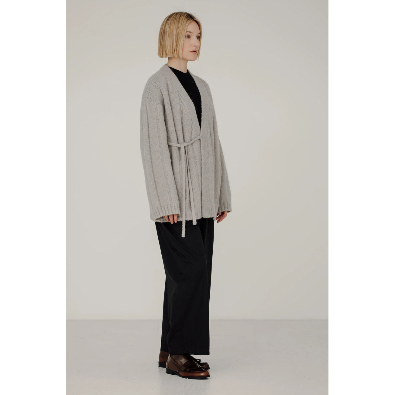 roan wrap cardigan in fog