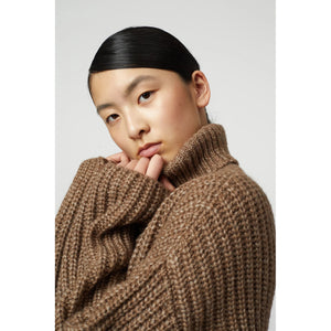 alpaca rib turtleneck in brown