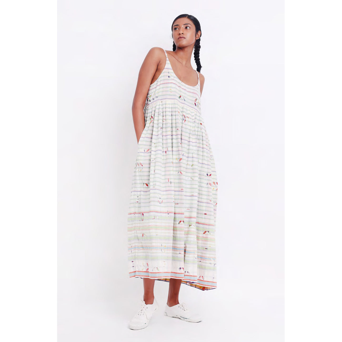 handloom slip dress in eyelet stripe