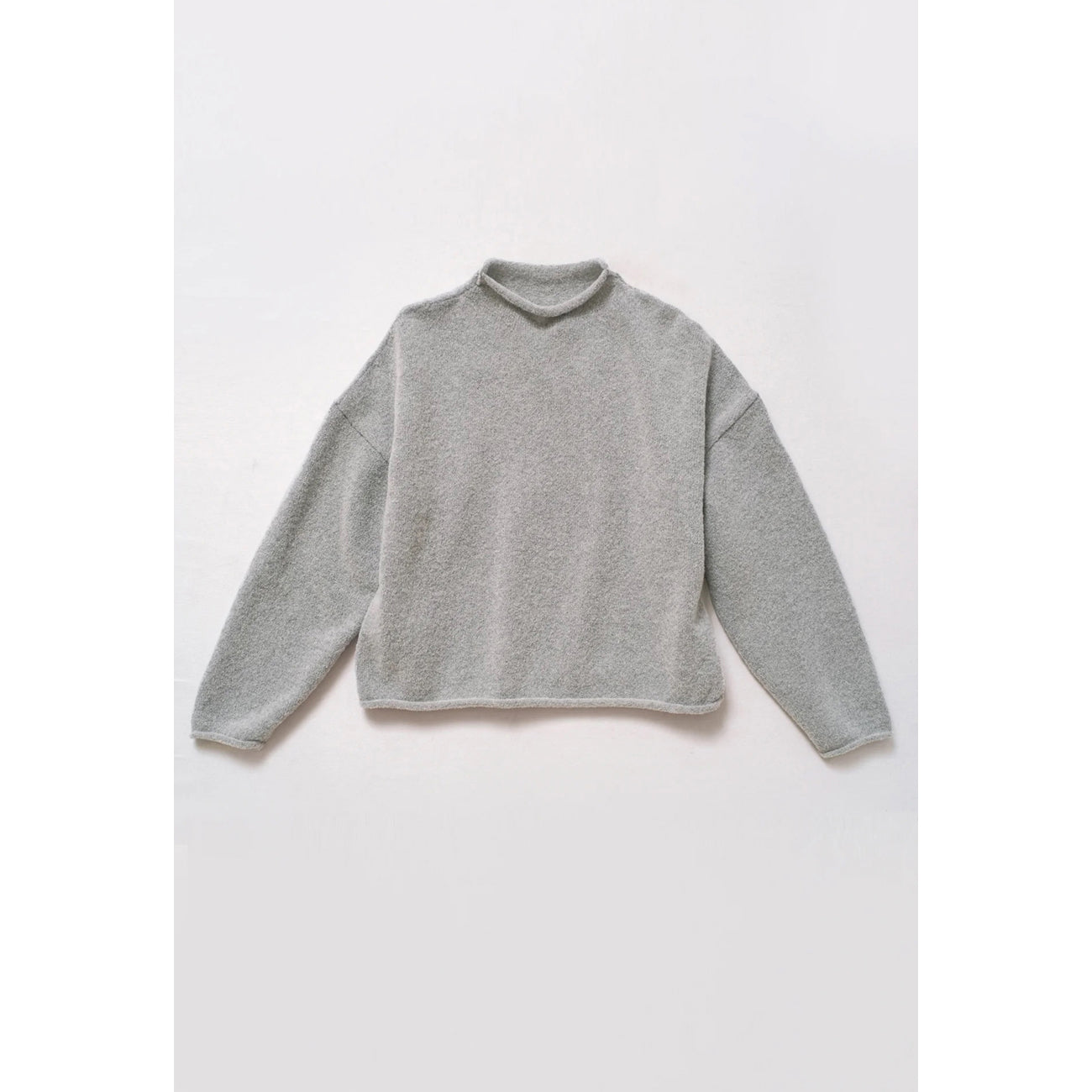 rolled sweater in heather grey boucle