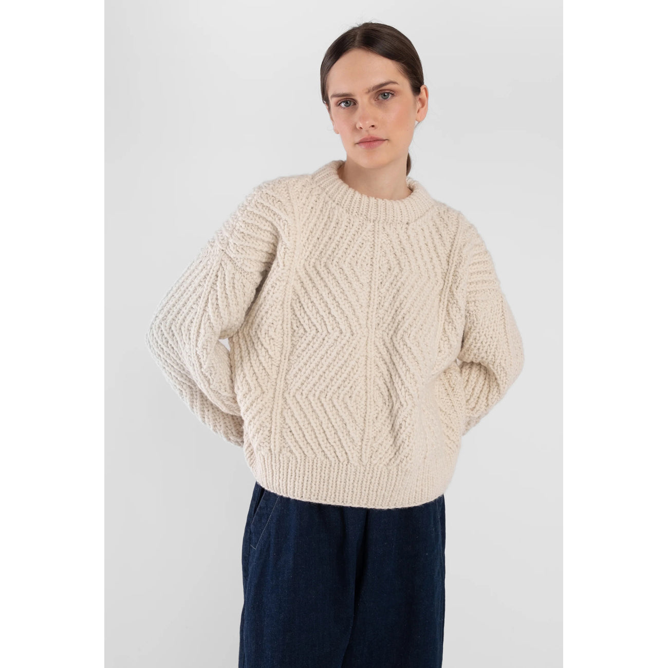 hand-knit bevel sweater in cream