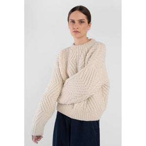 hand-knit bevel sweater in cream