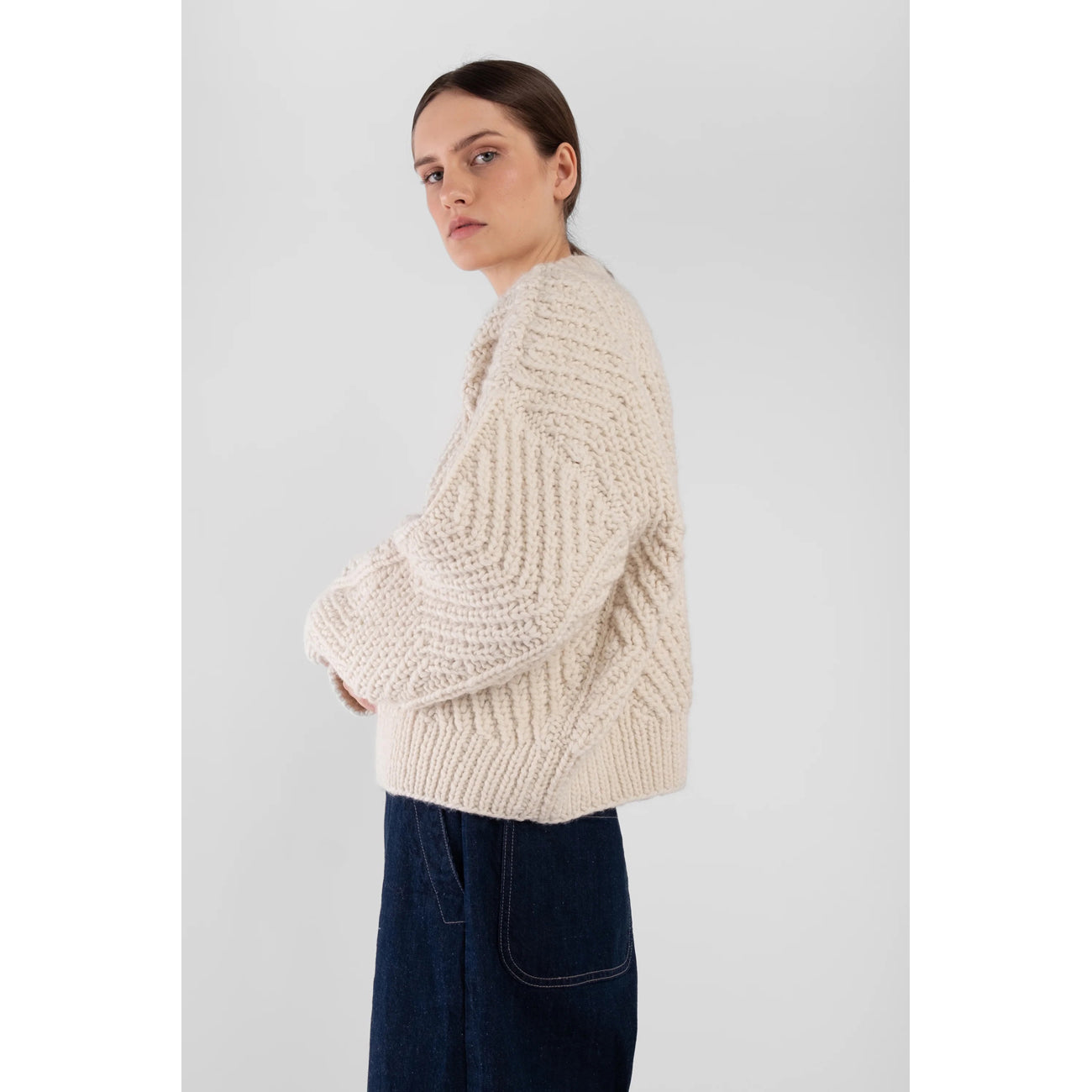 hand-knit bevel sweater in cream