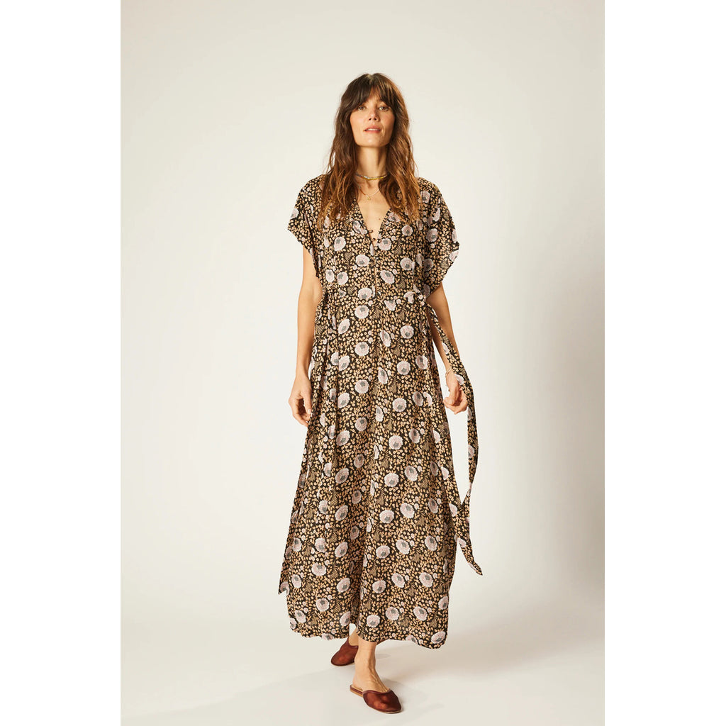 monica dress in vintage flowers sepia