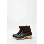 shearling clog boot on mid heel in umber