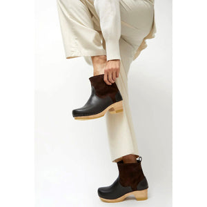 shearling clog boot on mid heel in umber