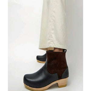 shearling clog boot on mid heel in umber