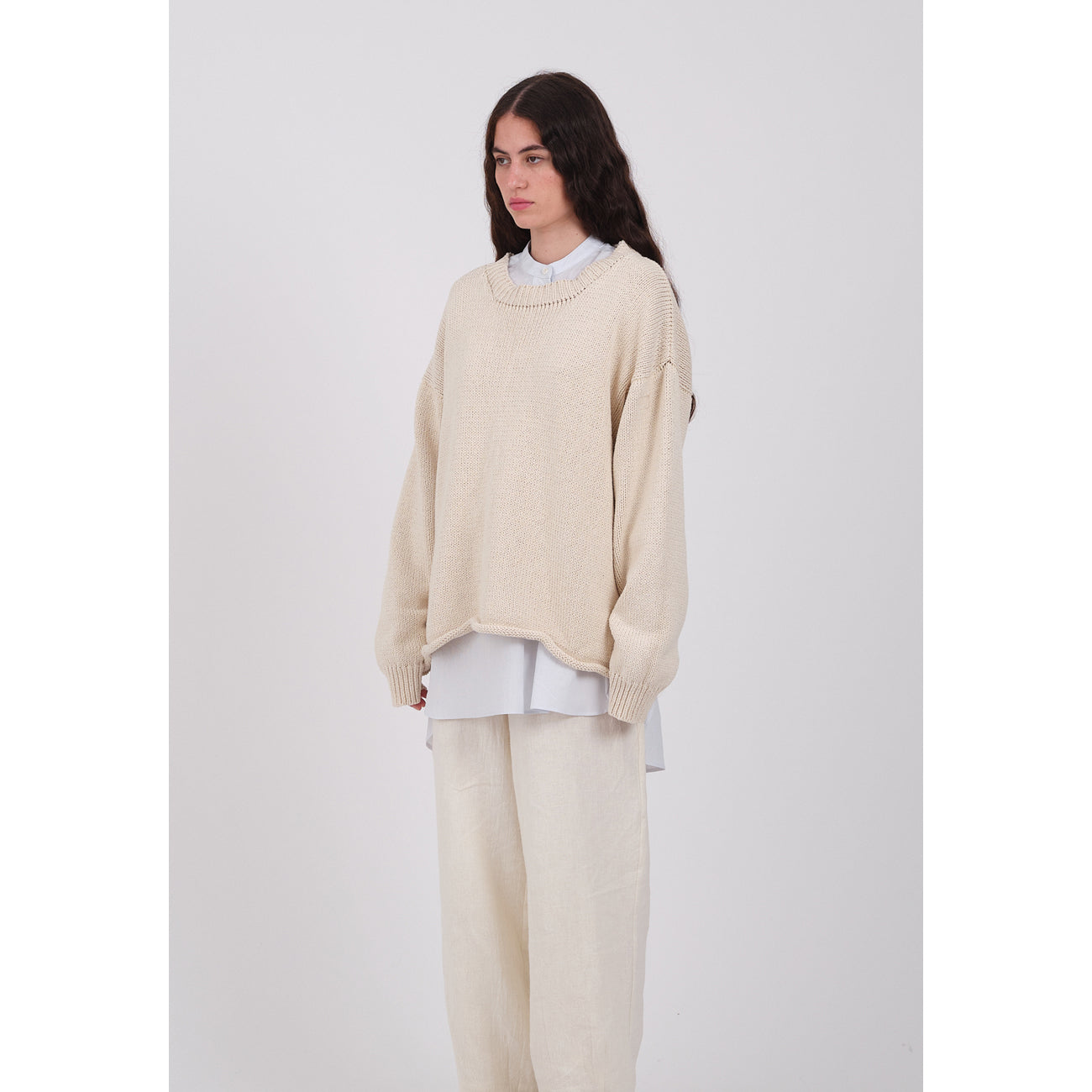 abel crew-neck pullover in ecru