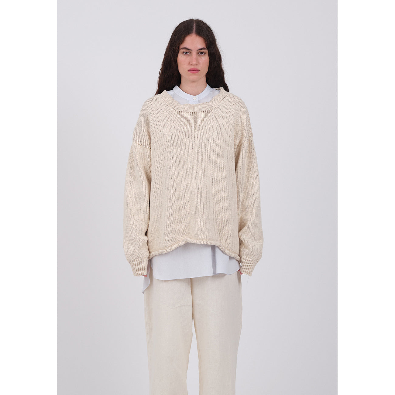 abel crew-neck pullover in ecru