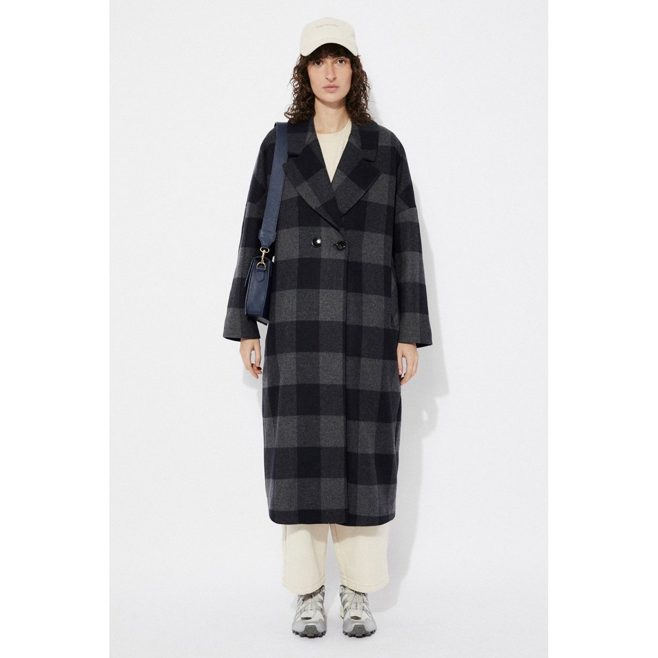 setut checkered coat in navy check