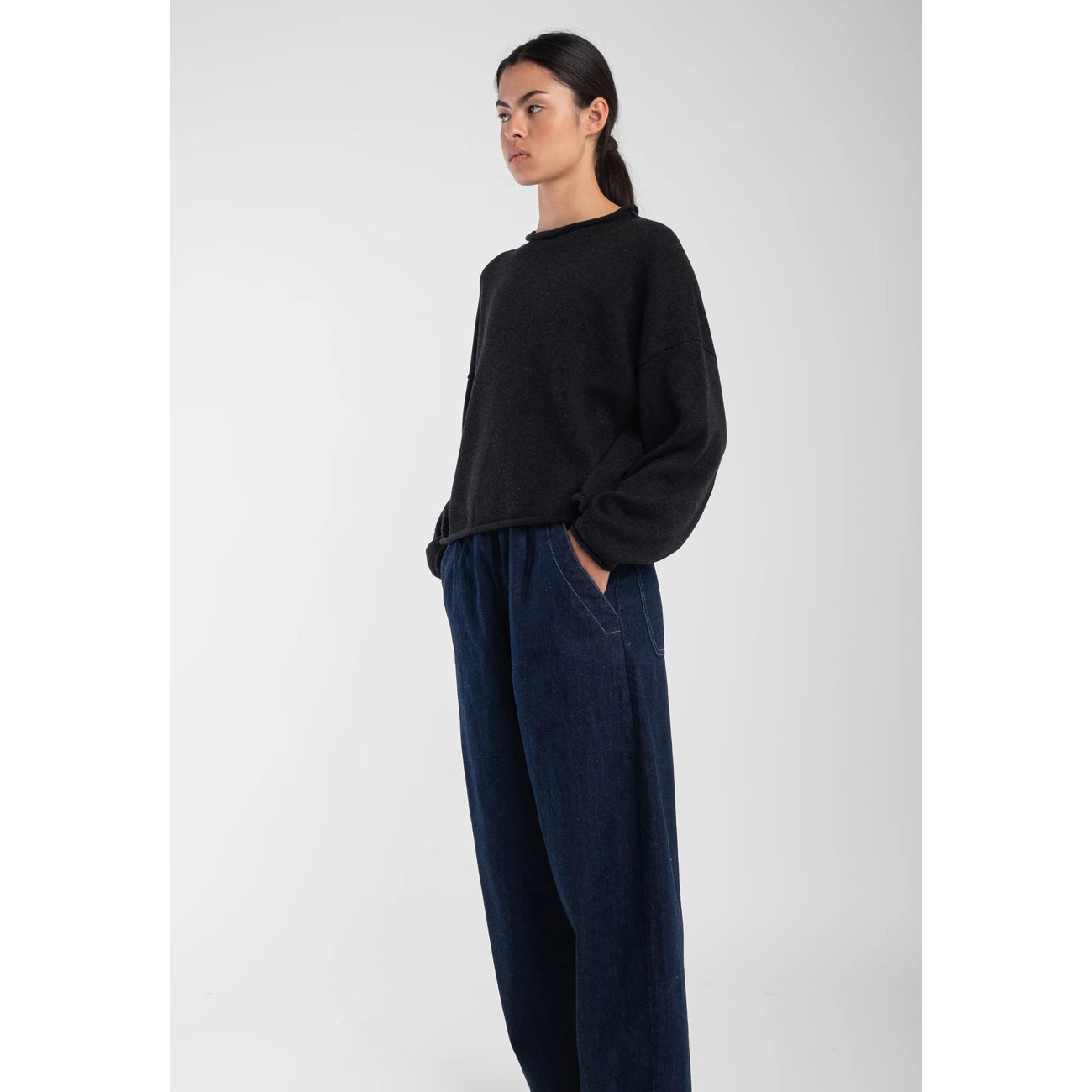 rolled sweater in faded black