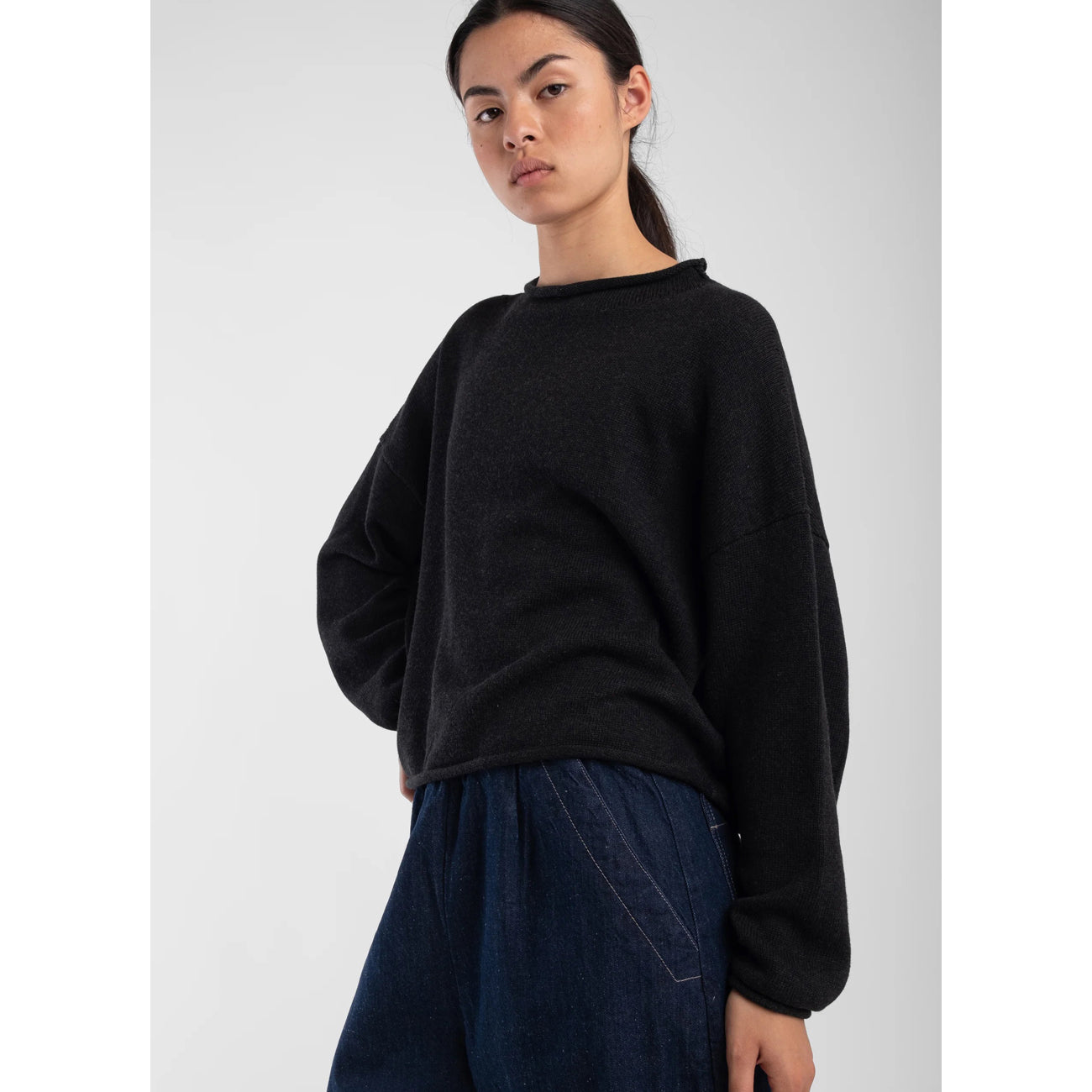 rolled sweater in faded black