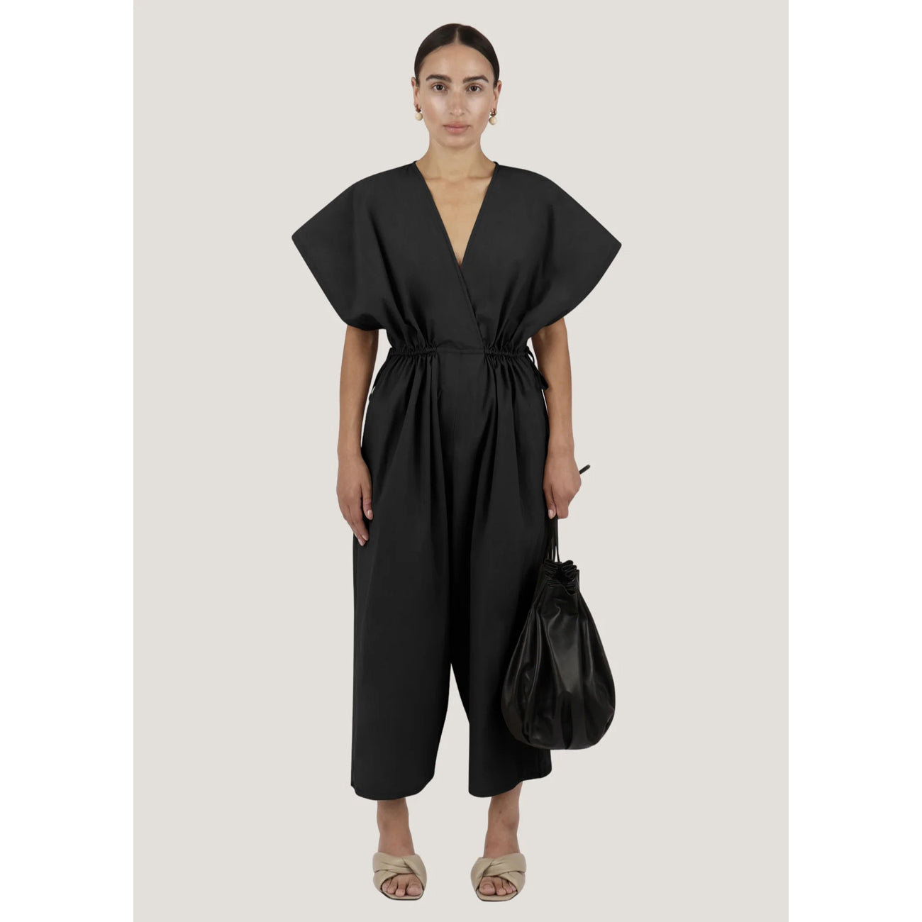 tie side jumpsuit in black