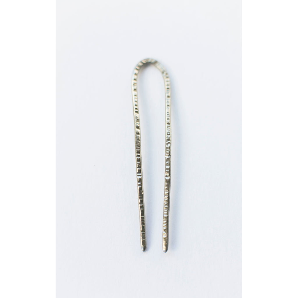 silver hammered mini hair pin